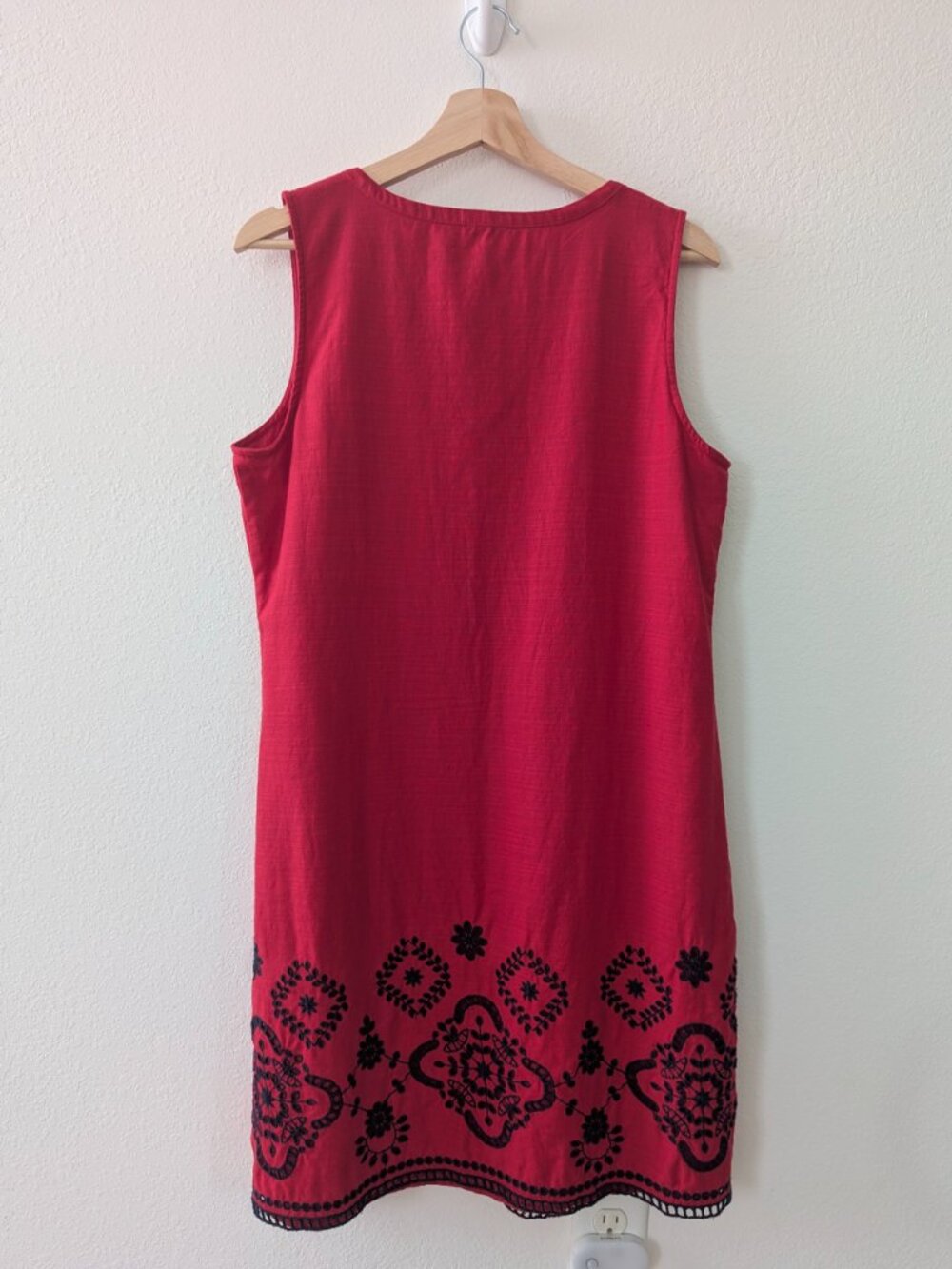 Talbots Red Linen Cotton Blend Embroidered Shift Dress Size 10 - Picture 5 of 11